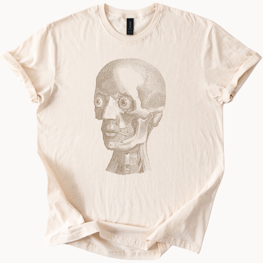 Anatomical Skull Graphic Tee Vintage Engraving Style